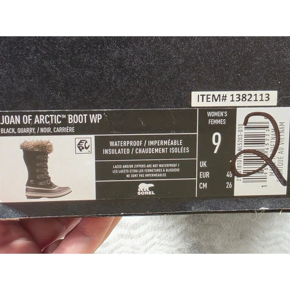Sorel Joan of Arctic WP Boot Women Size 9 Black Quarry Waterproof Insulated‎ NEW